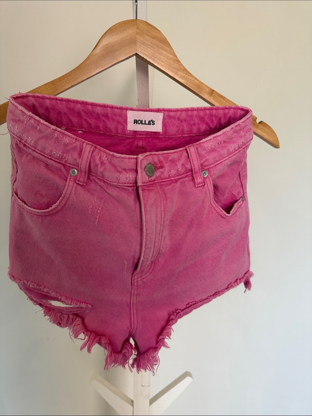 ROLLA'S Hot Pink Distressed Denim Cutoff Shorts